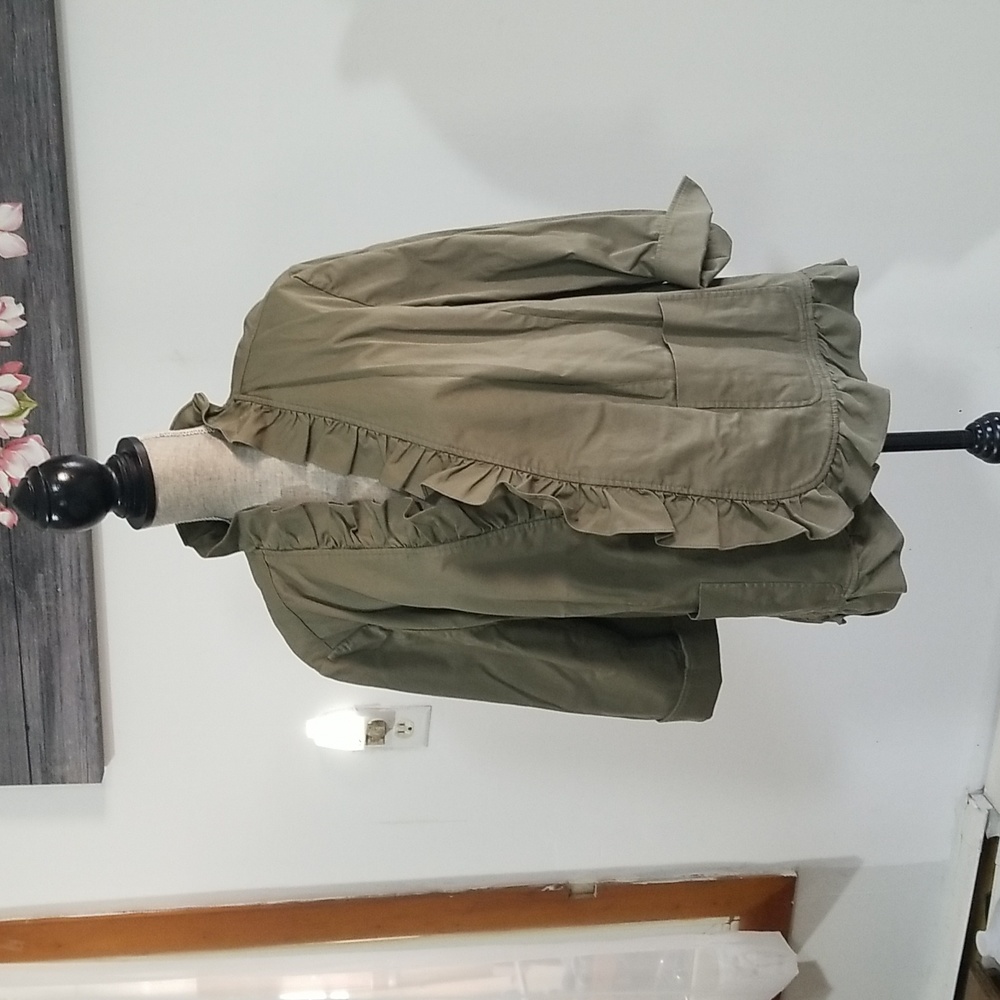 Talbots Olive Green Ruffle-Trim Jean Jacket
